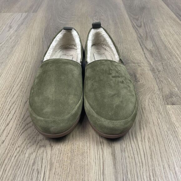 Mulo Slipper Shoes Mens Size 8.5 Green Suede Shearling Lined House Indoor Cozy - Picture 2 of 6